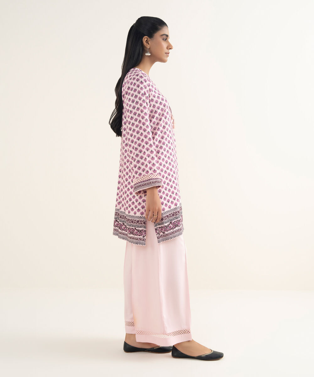 Women's RTW Linen Viscose Printed Pink A-Line Shirt