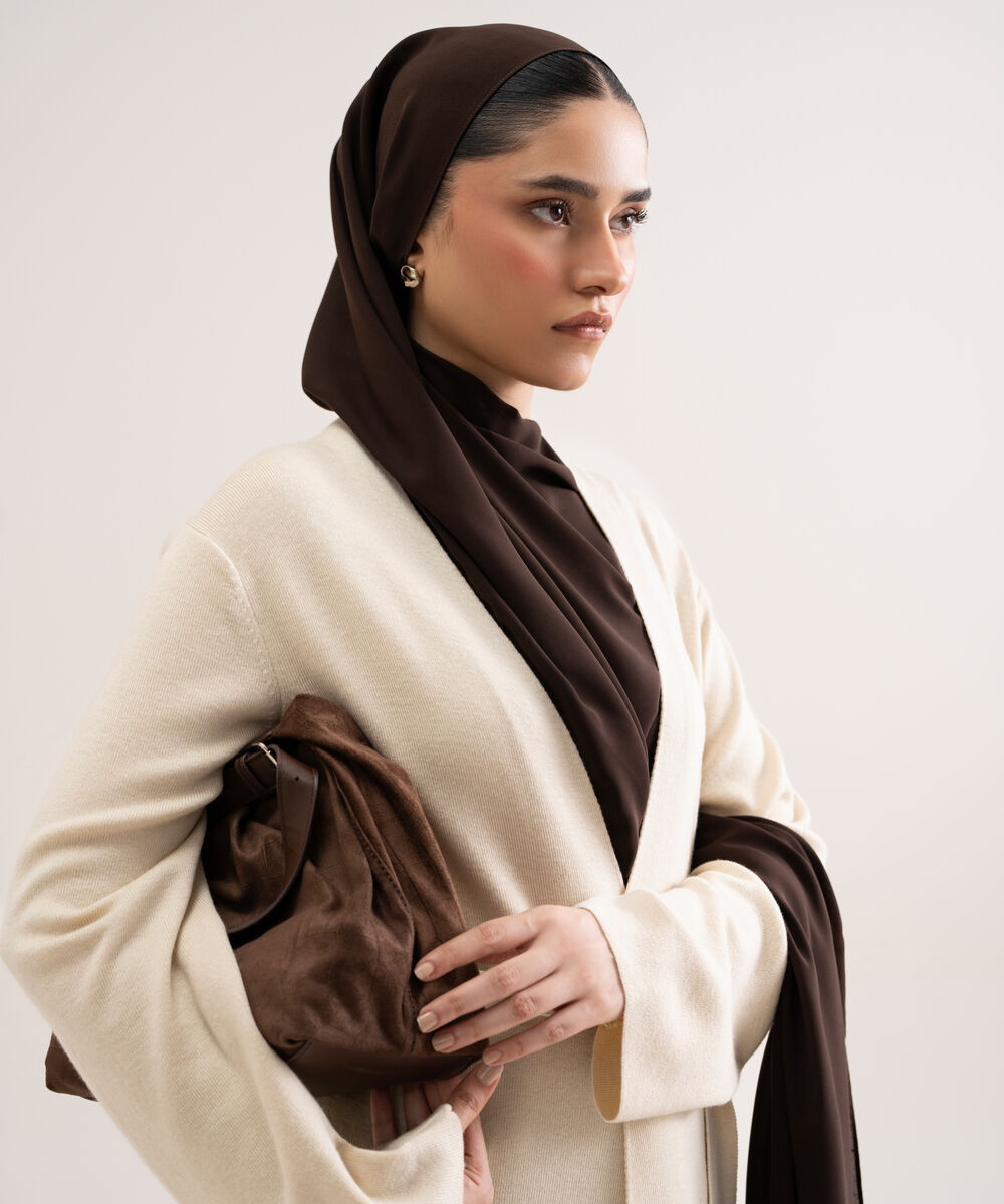 Women's Ivory Solid Sweater-Knit Abaya Set