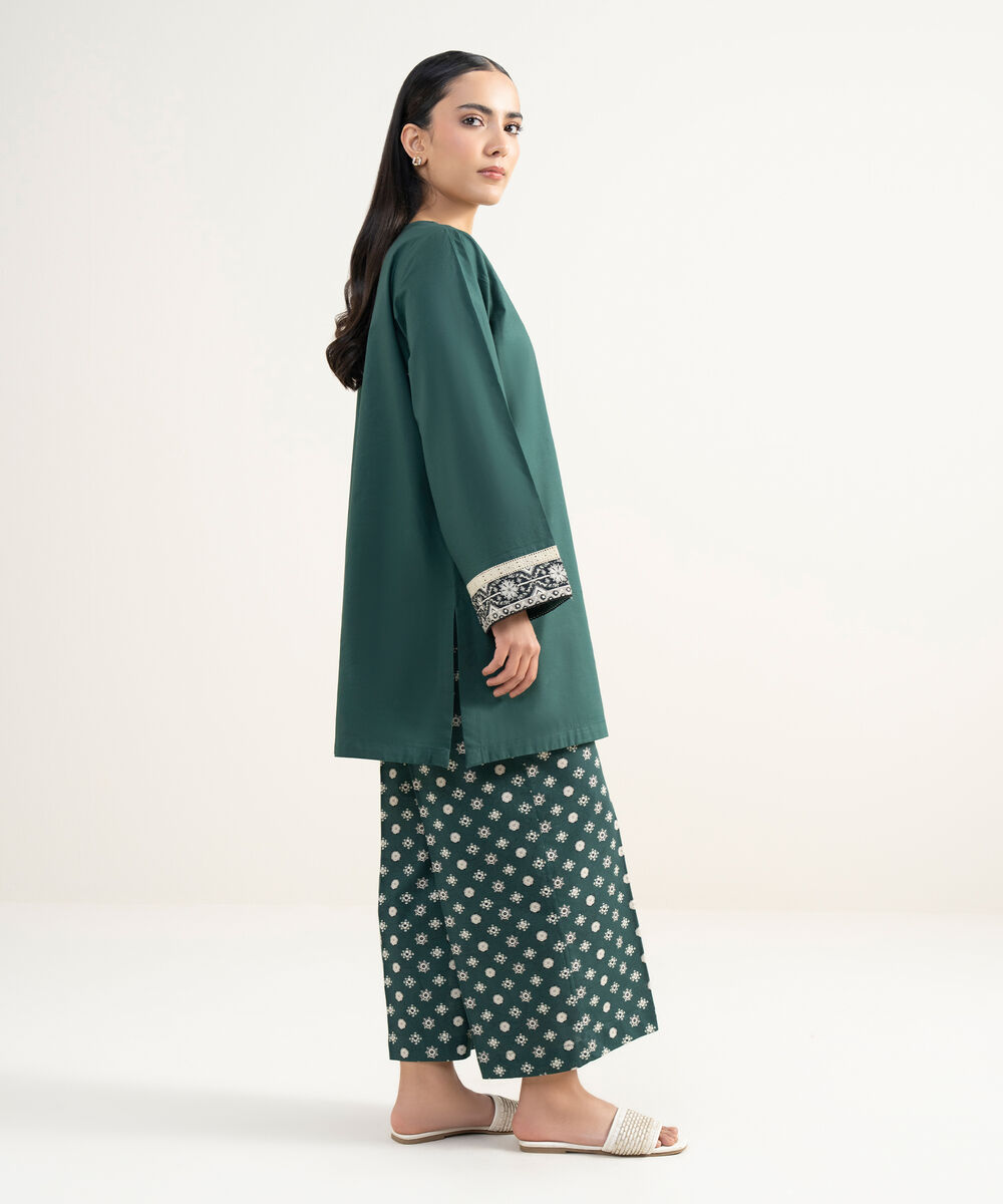 Women's RTW Lawn Solid Green Straight Shirt