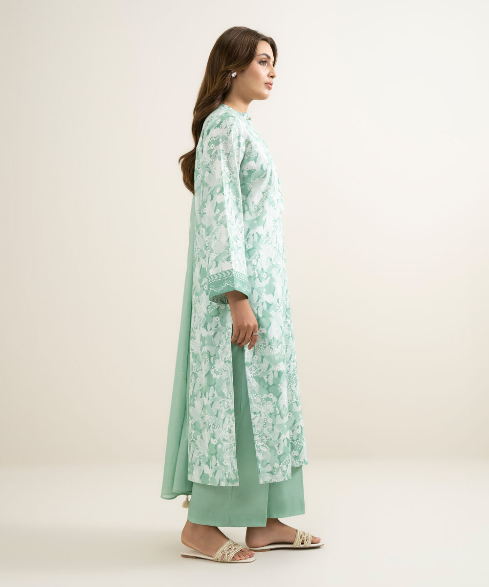 Women's Unstitched Lawn Printed Green 3 Piece Suit