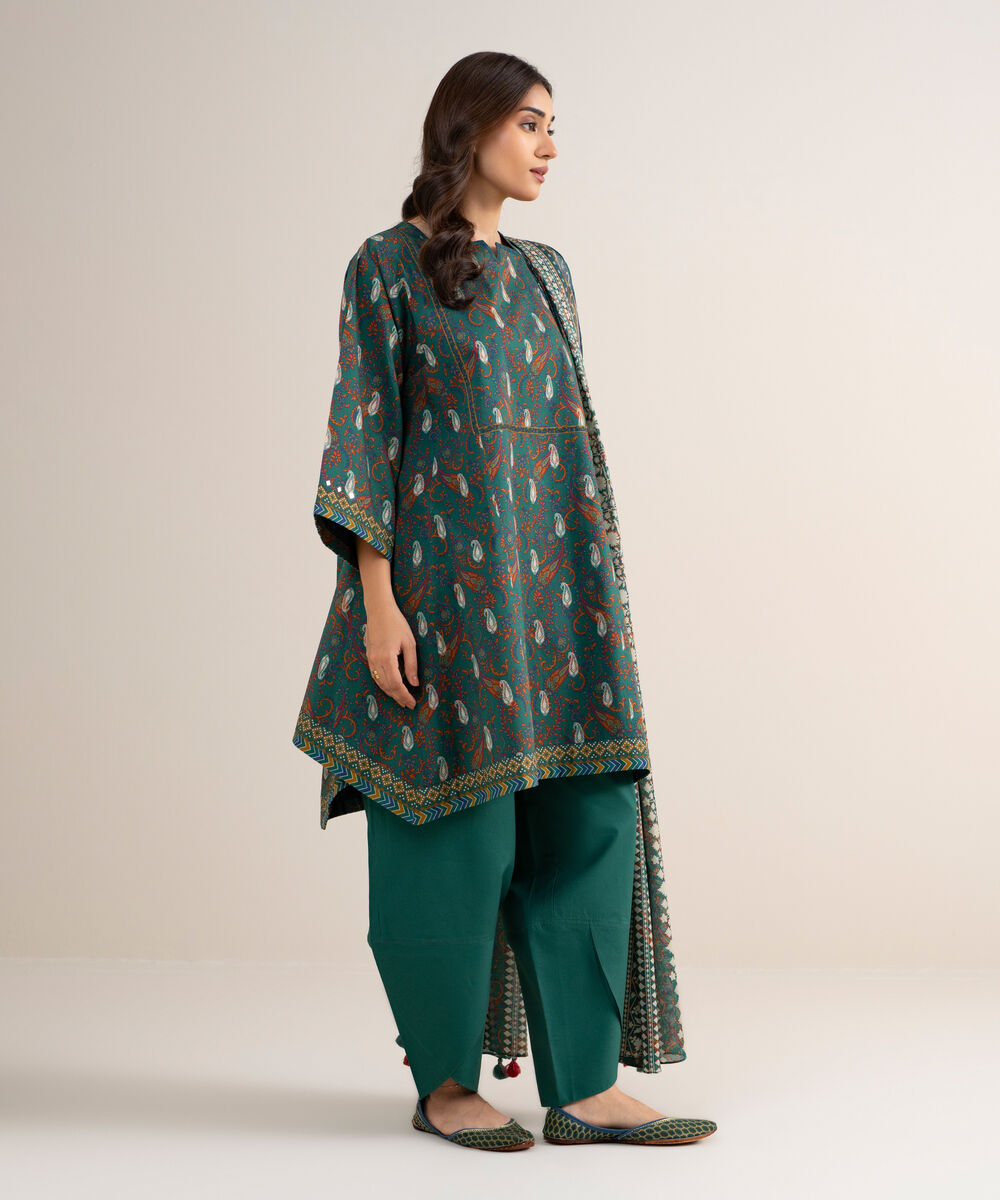 Women's Unstitched Lawn Printed Green