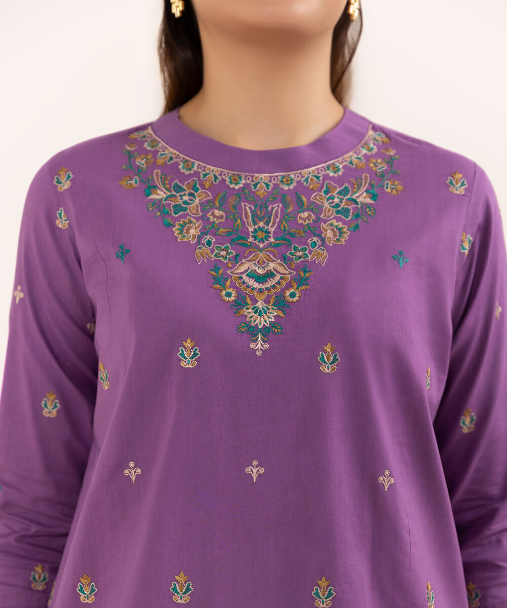 Women's Unstitched Lawn Embroidered Purple Three Piece Suit