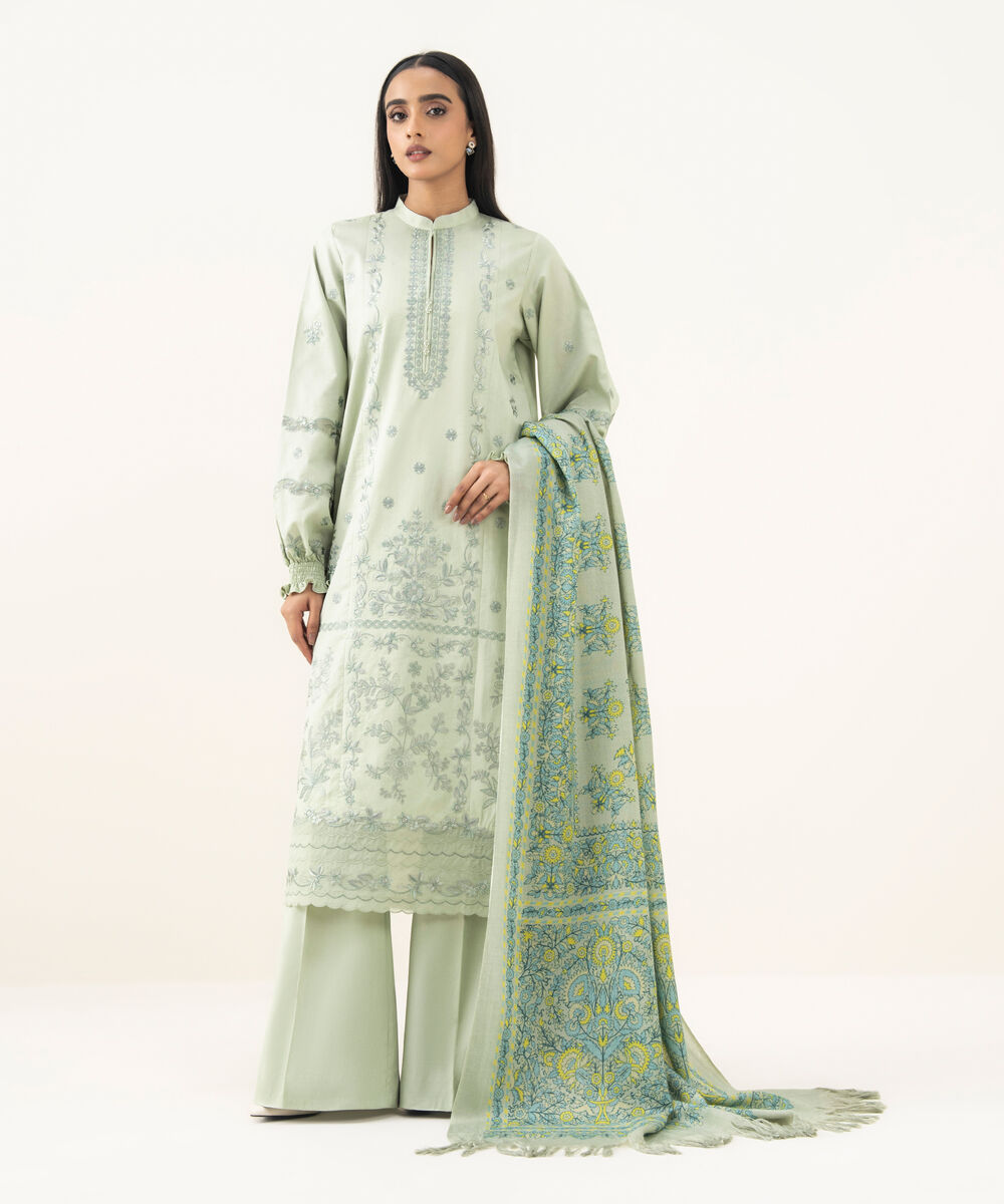 Women's Unstitched Embroidered Khaddar Grey 3 Piece Suit
