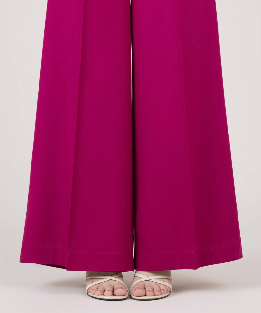 Women's RTW Cotton Viscose Solid Pink Flared Pants