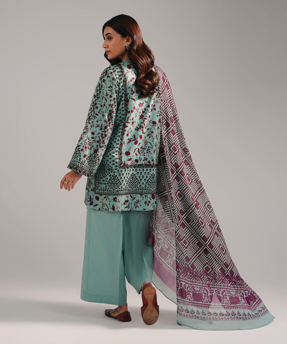 Women's RTW Cambric Embroidered Blue 3 Piece Suit