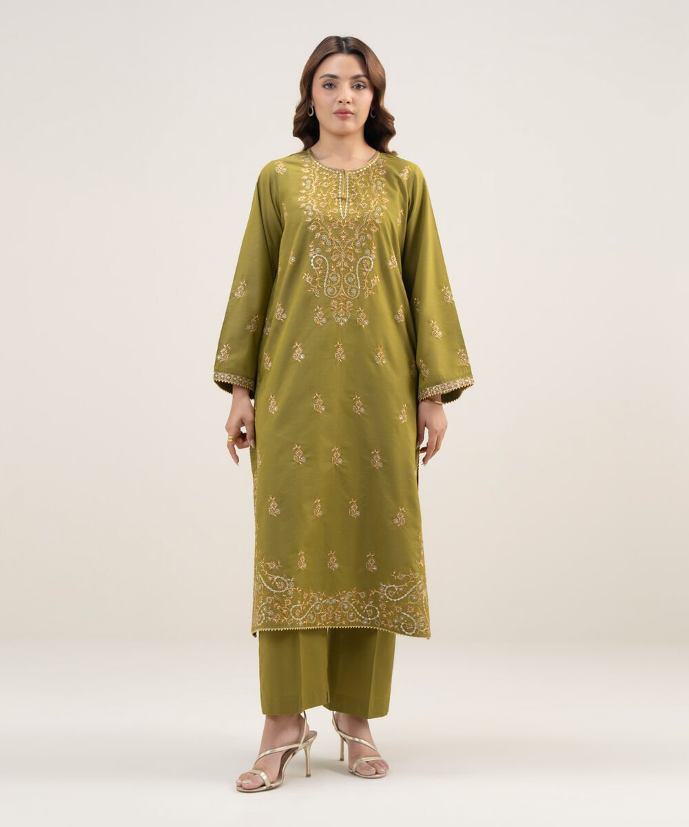 Women's RTW Zari Lawn Embroidered Green Straight Shirt