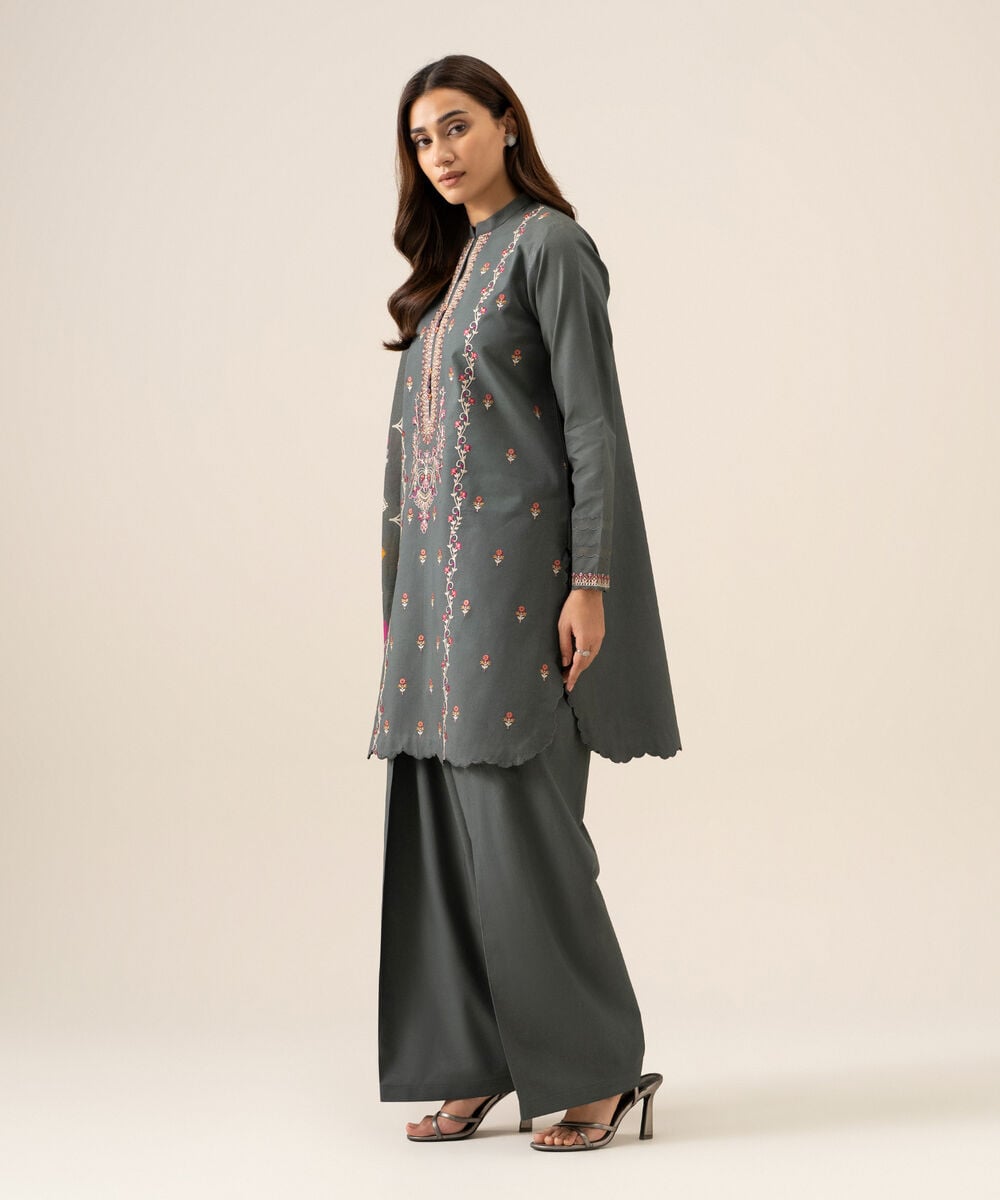 Women's Unstitched Lawn Embroidered Grey 3 Piece Suit