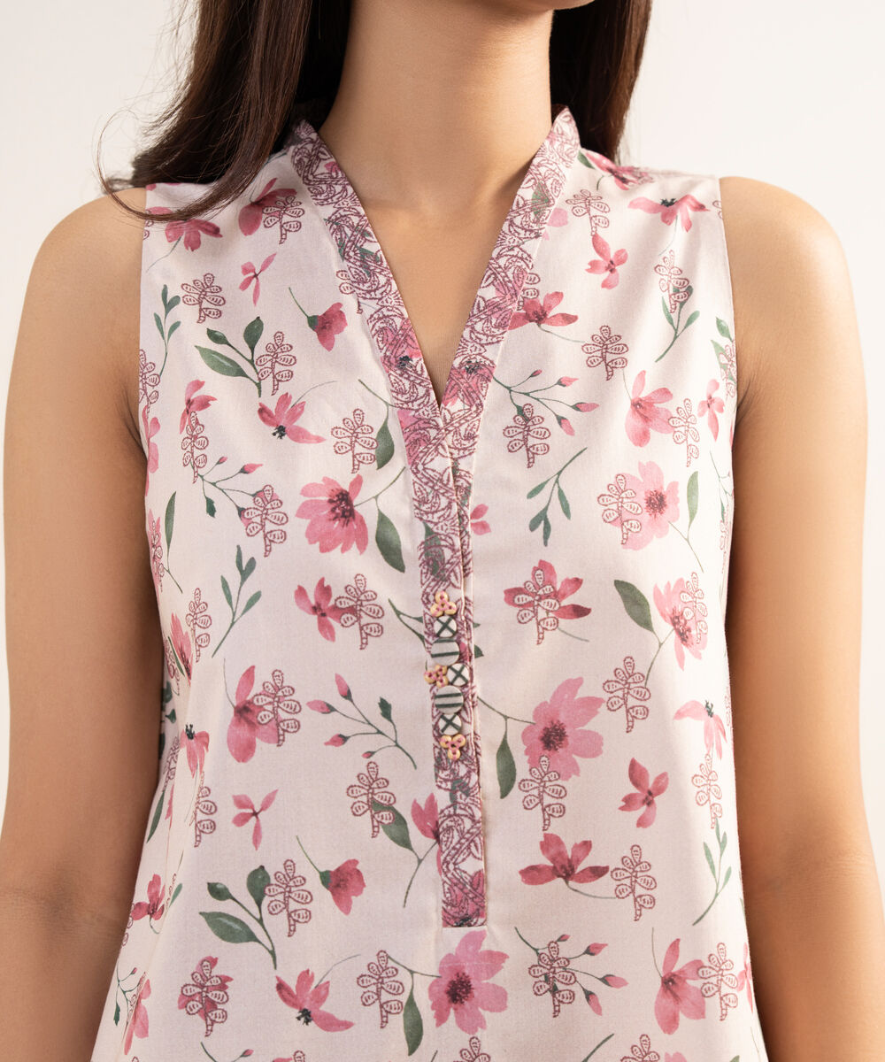 Women's Unstitched Lawn Printed Pink 3 Piece Suit