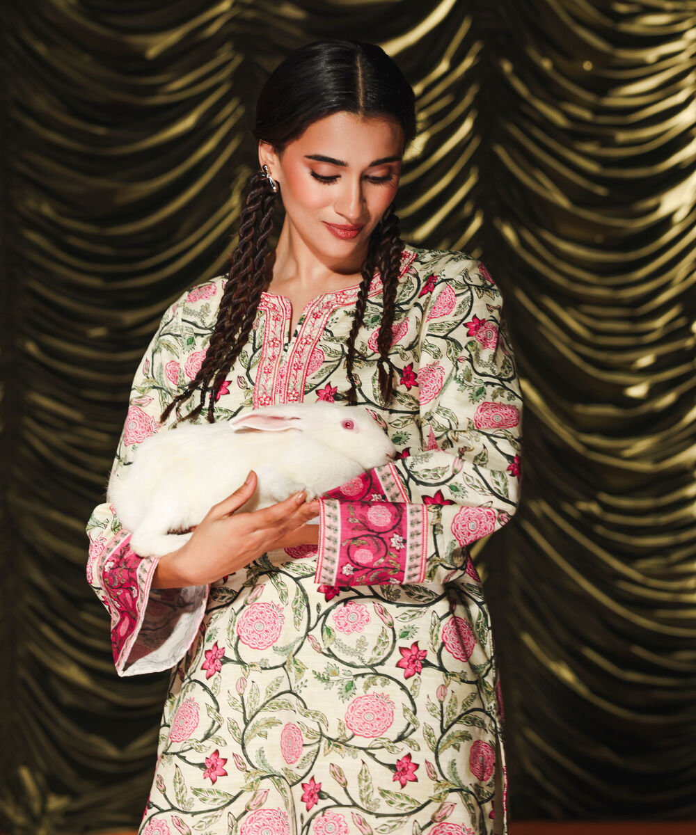 Women's RTW Light Khaddar Embroidered Straight Pale Yellow Shirt