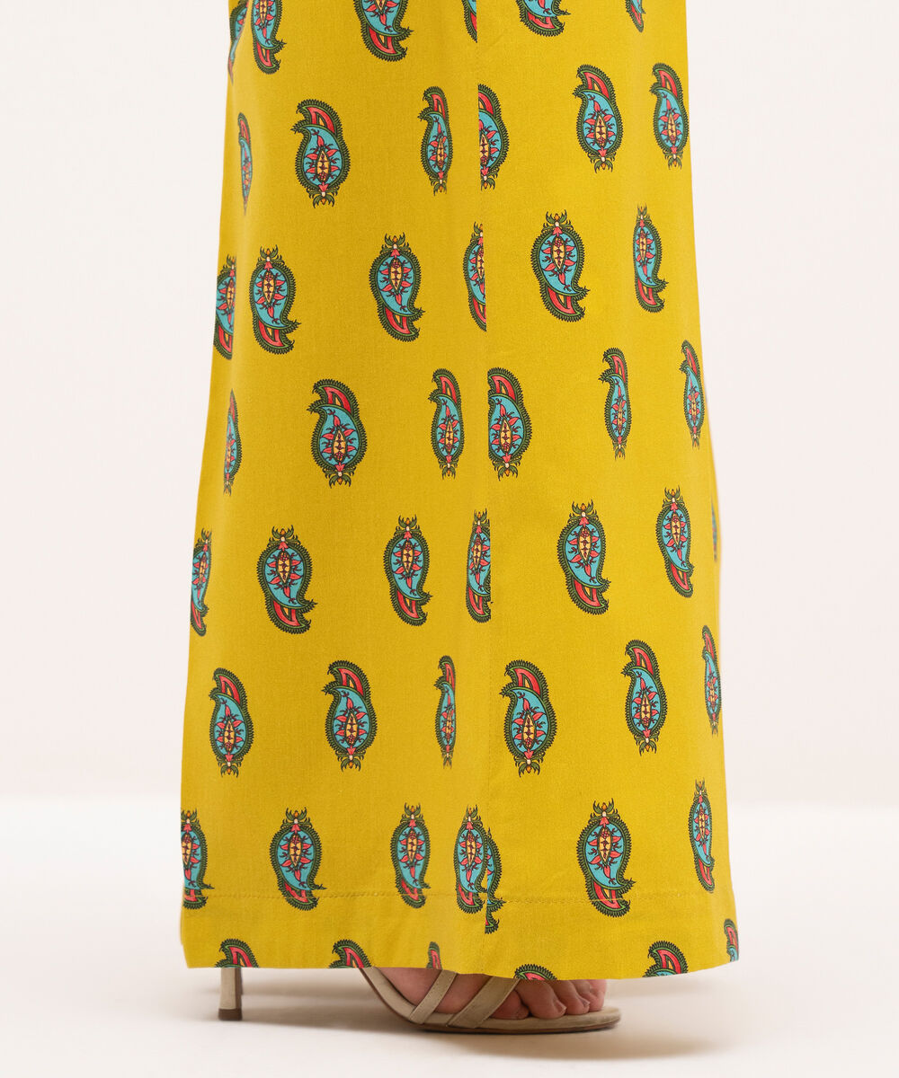 Women's RTW Cotton Viscose Yellow Printed Flared Pants