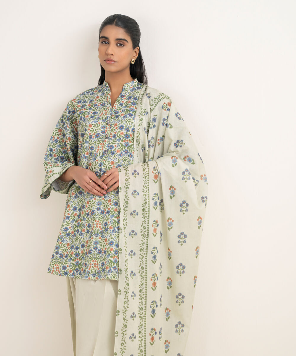 Women's Unstitched Cotton Printed Multi 3 Piece Suit