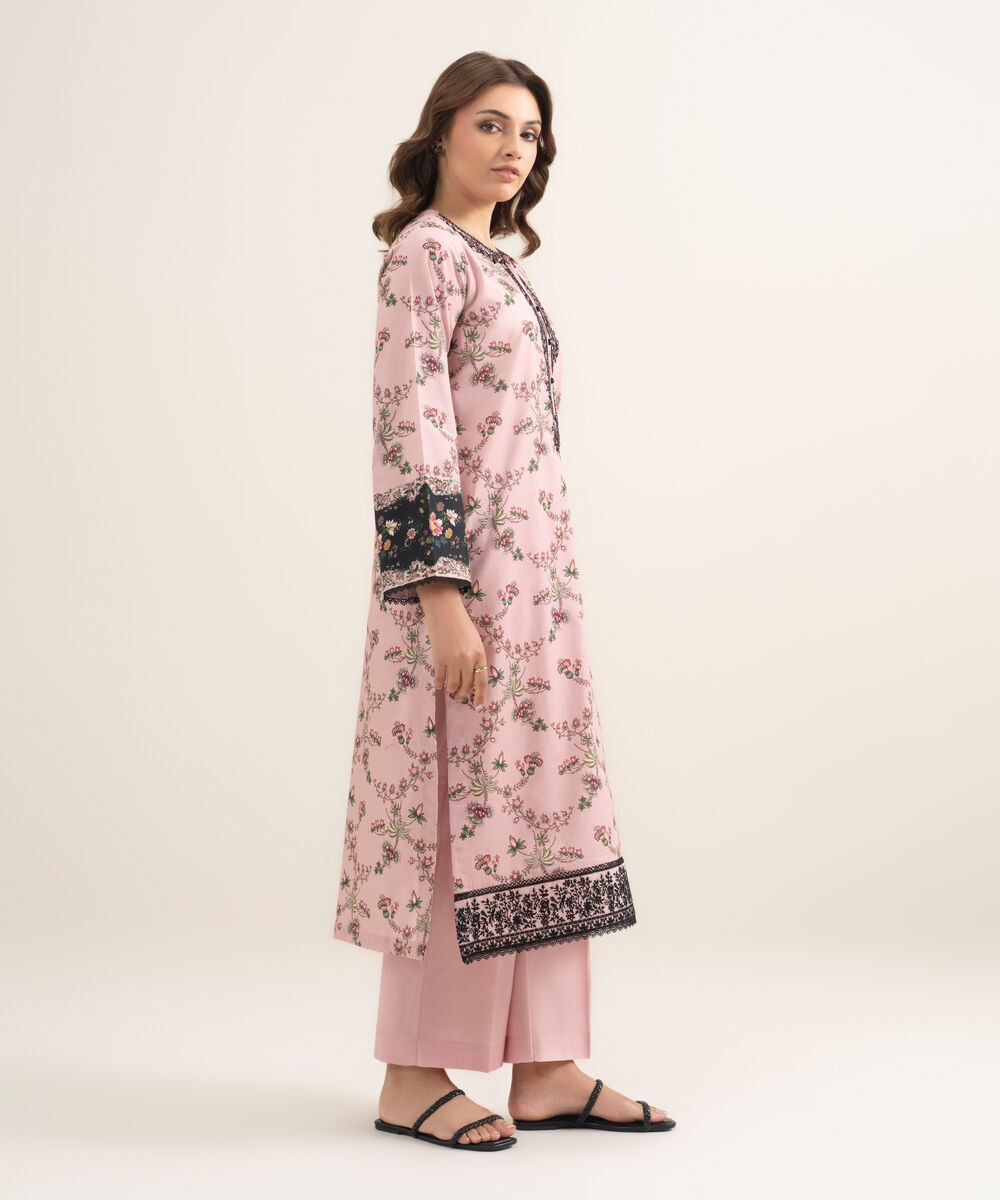 Women's RTW Lawn Embroidered Pink A-Line Shirt