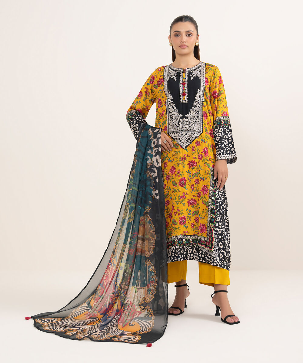 Women's RTW Arabic Lawn Yellow Printed Aline Shirt