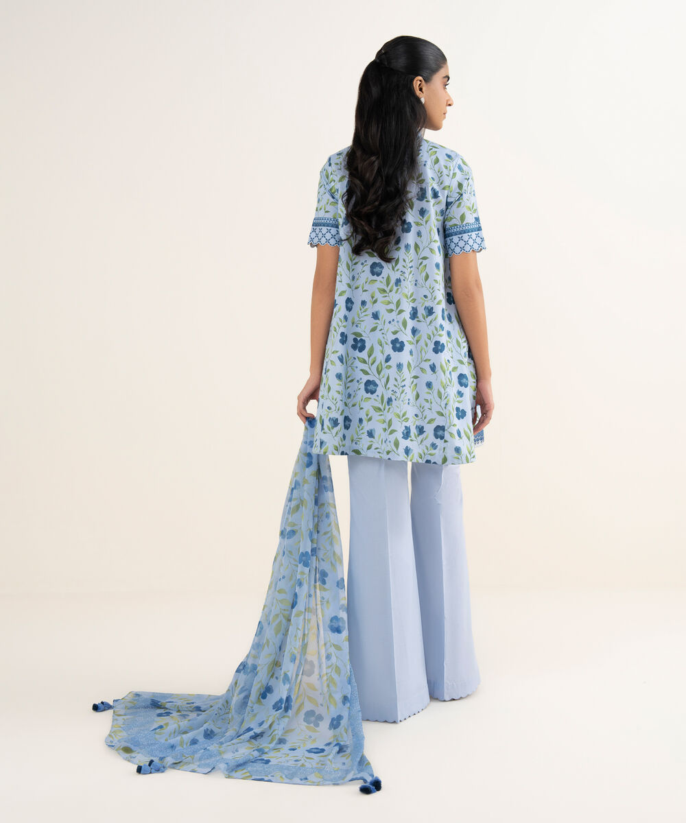 Women's Unstitched Lawn Embroidered Blue 3 Piece Suit