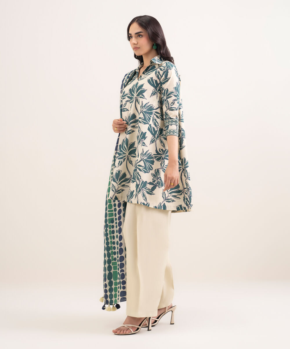 Women's Unstitched Lawn Printed Green 3 Piece Suit