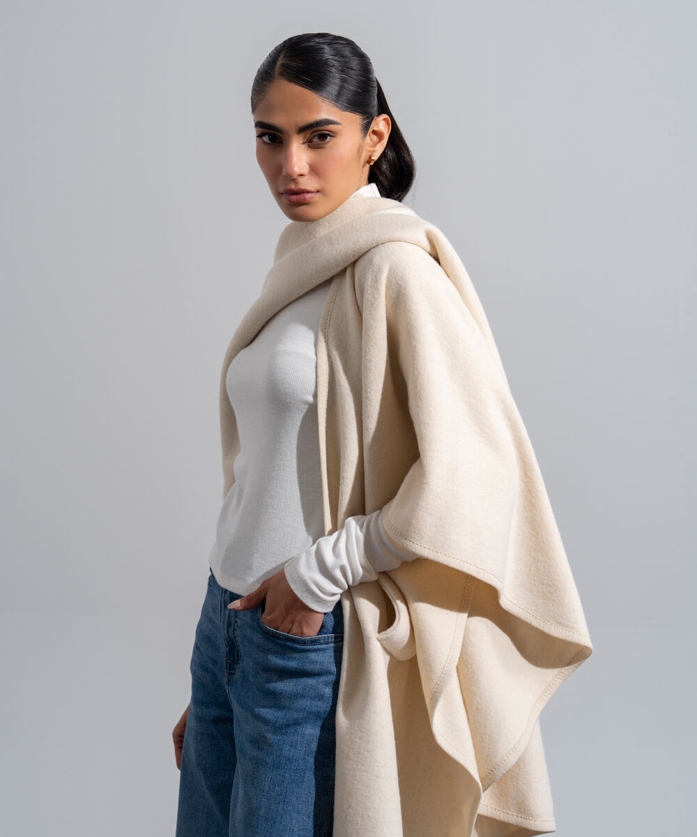 Women's Western Wear Off White Polyester Cape Shawl