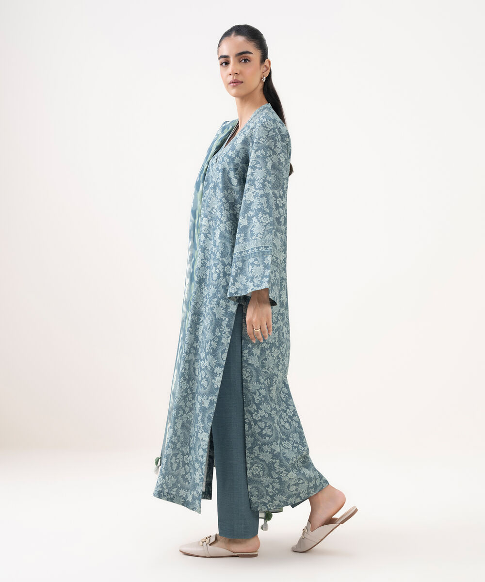 Women's Unstitched Cotton Printed Grey 3 Piece Suit