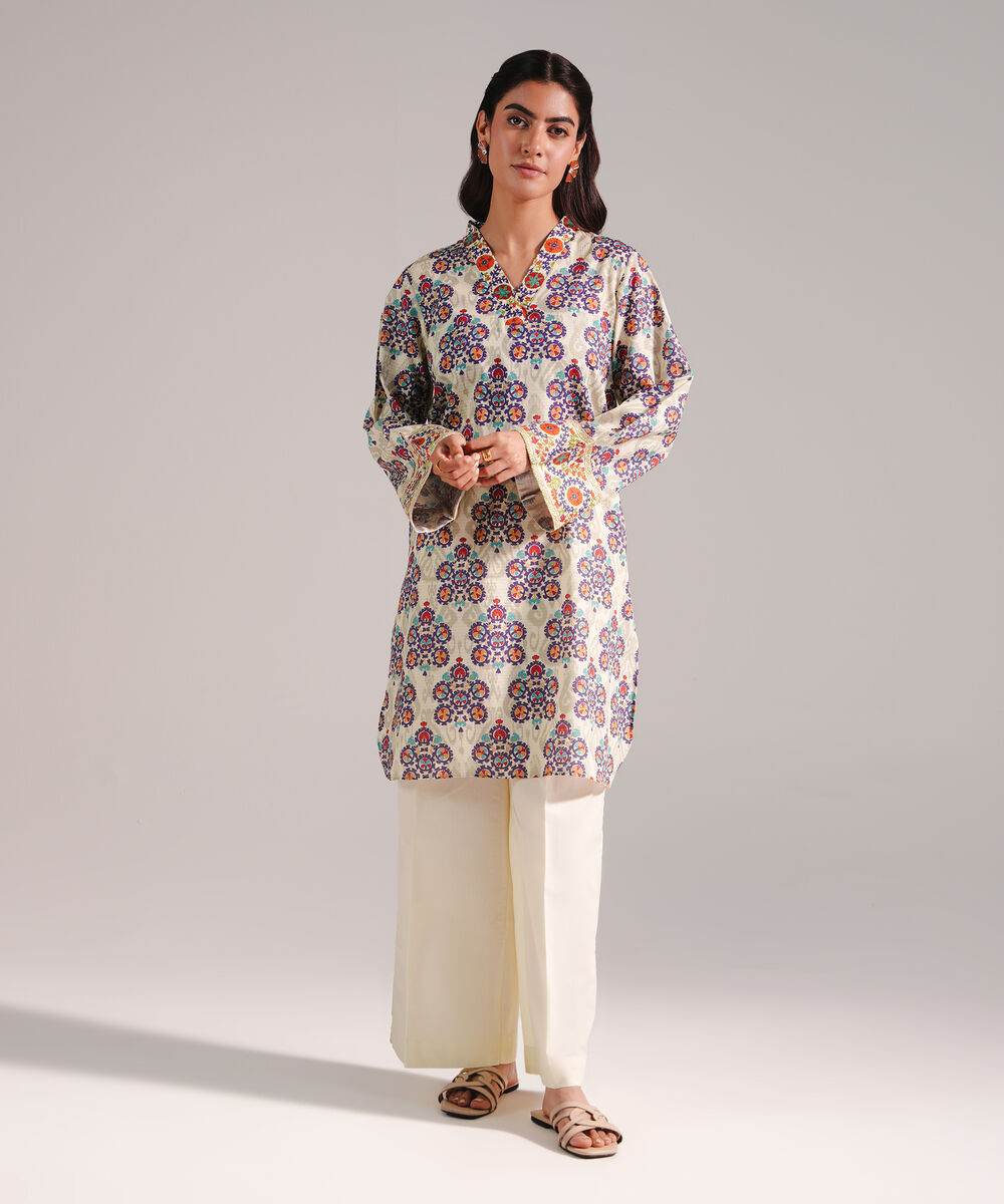 Women's RTW Dobby Printed Grey Straight Shirt