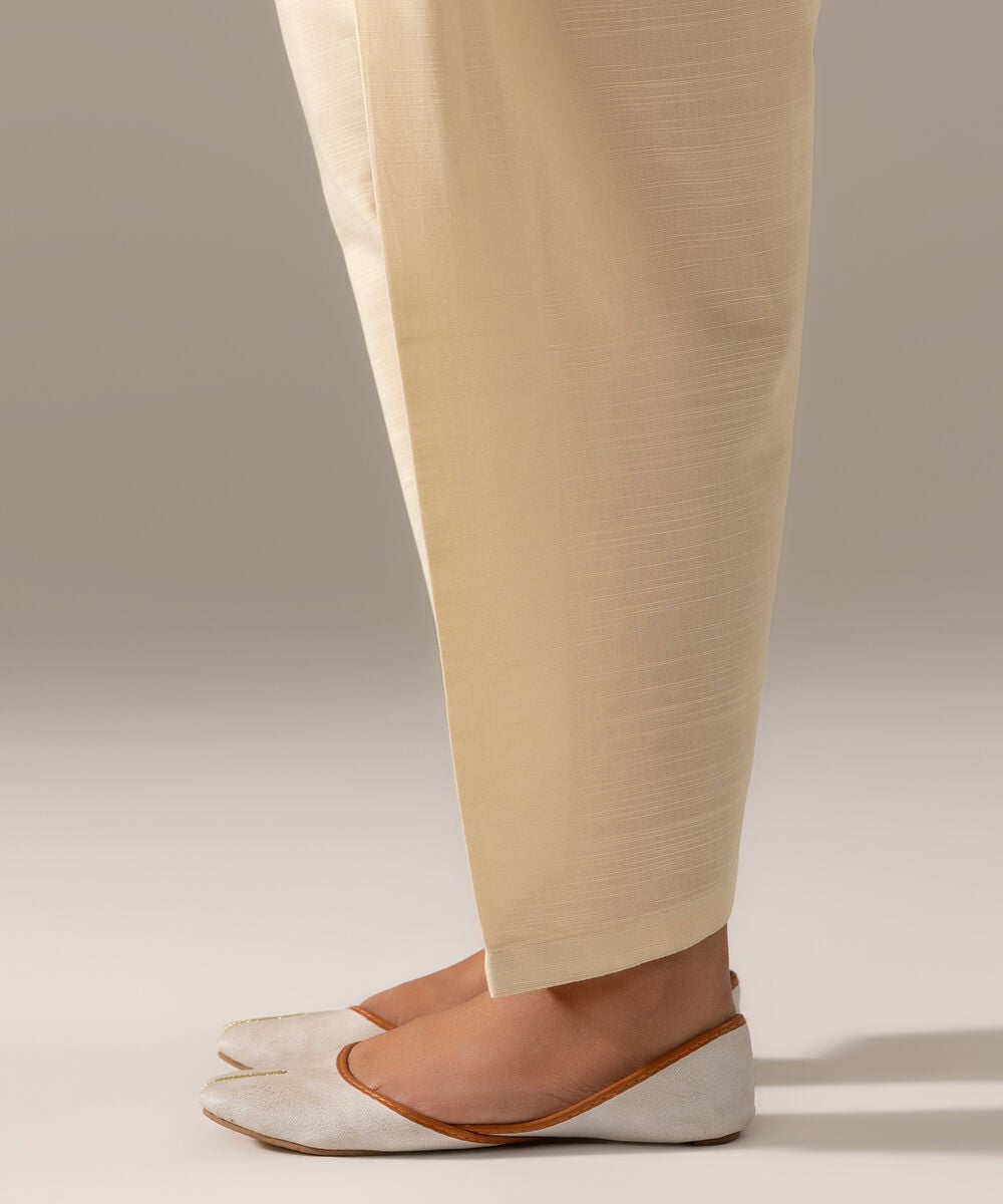 Women's RTW Khaddar Solid Off White Skinny Shalwar