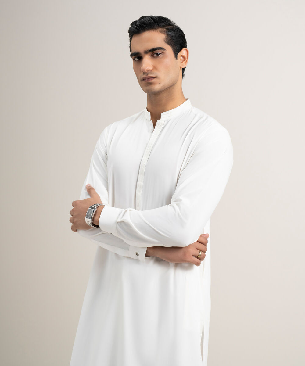 Men's Stitched Premium Wash & Wear Off White Suit