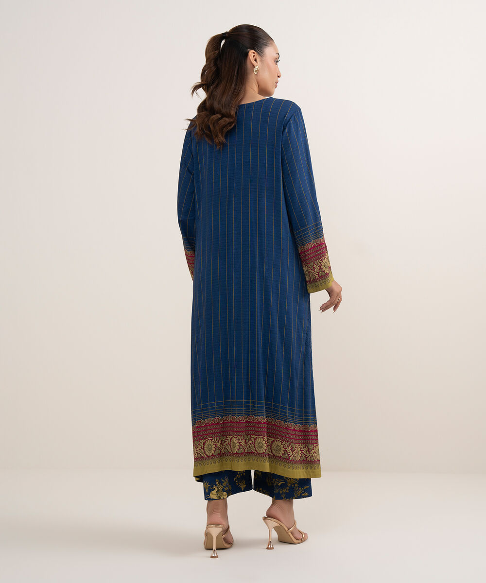 Women's RTW Arabic Lawn Blue Printed Aline Shirt