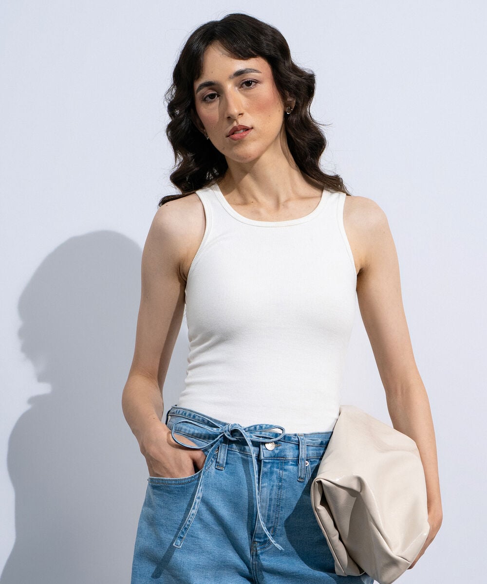 Women's White Ribbed Vest Top