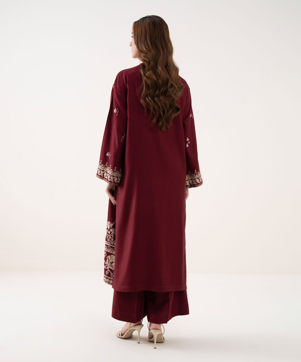 Women's RTW Viscose Marina Embroidered A-Line Red Shirt