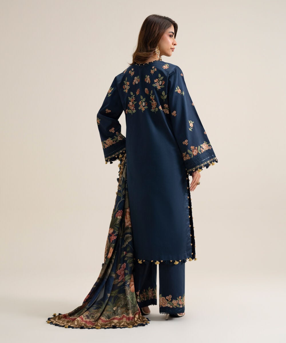 Women's Unstitched Cotton Embroidered Multi 3 Piece Suit