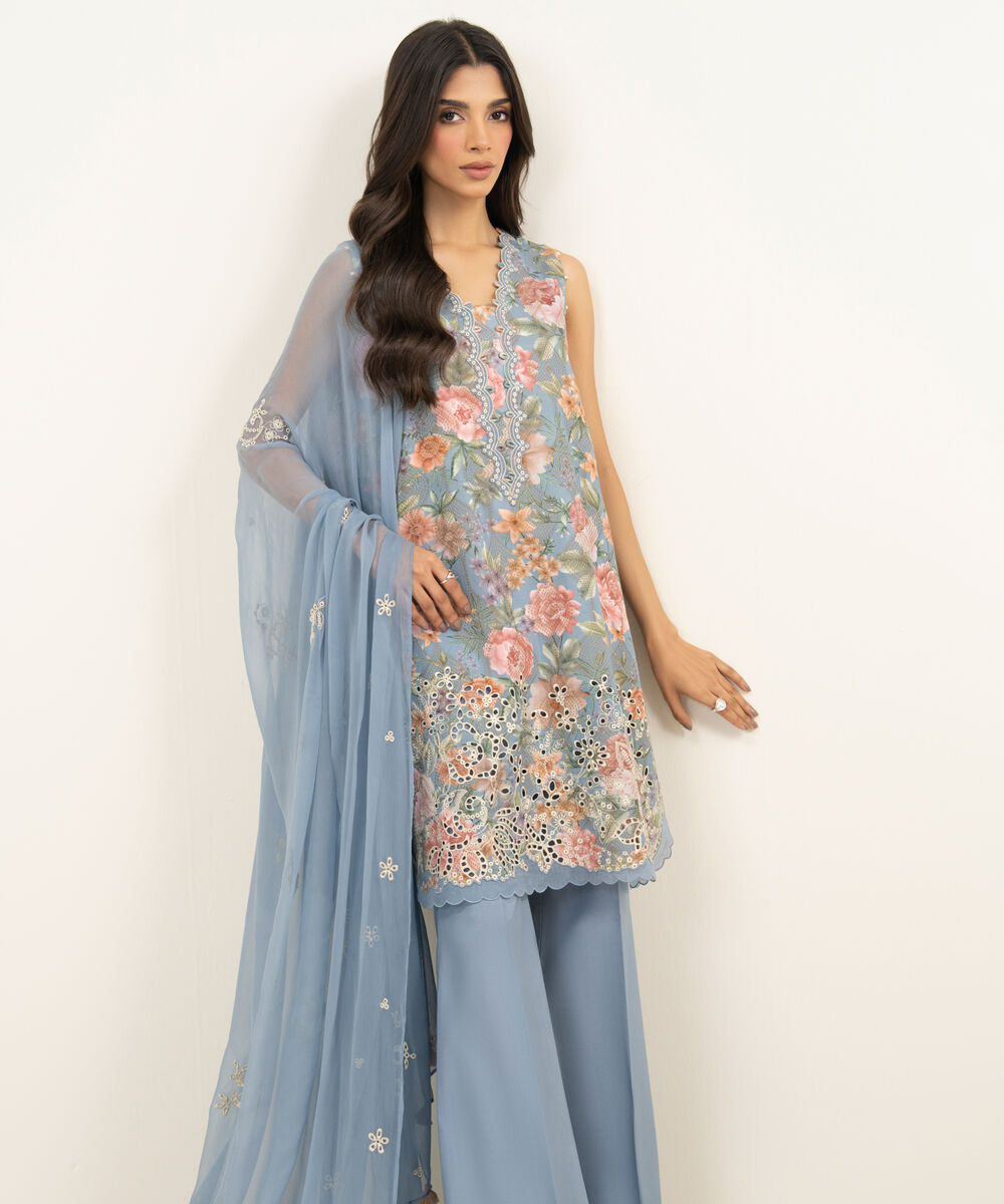 Women's Unstitched Extra Weft Jacquard Embroidered Multi 3 Piece Suit