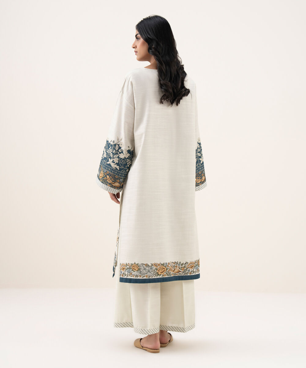 Women's RTW Khaddar Printed A-Line White Shirt