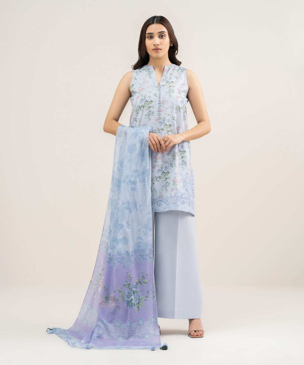 Women's Unstitched Lawn Printed Blue 2 Piece Suit