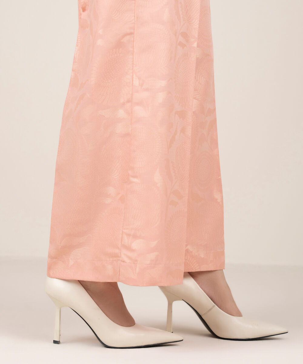 Women's RTW Self Jacquard Leno Solid Pink Culottes