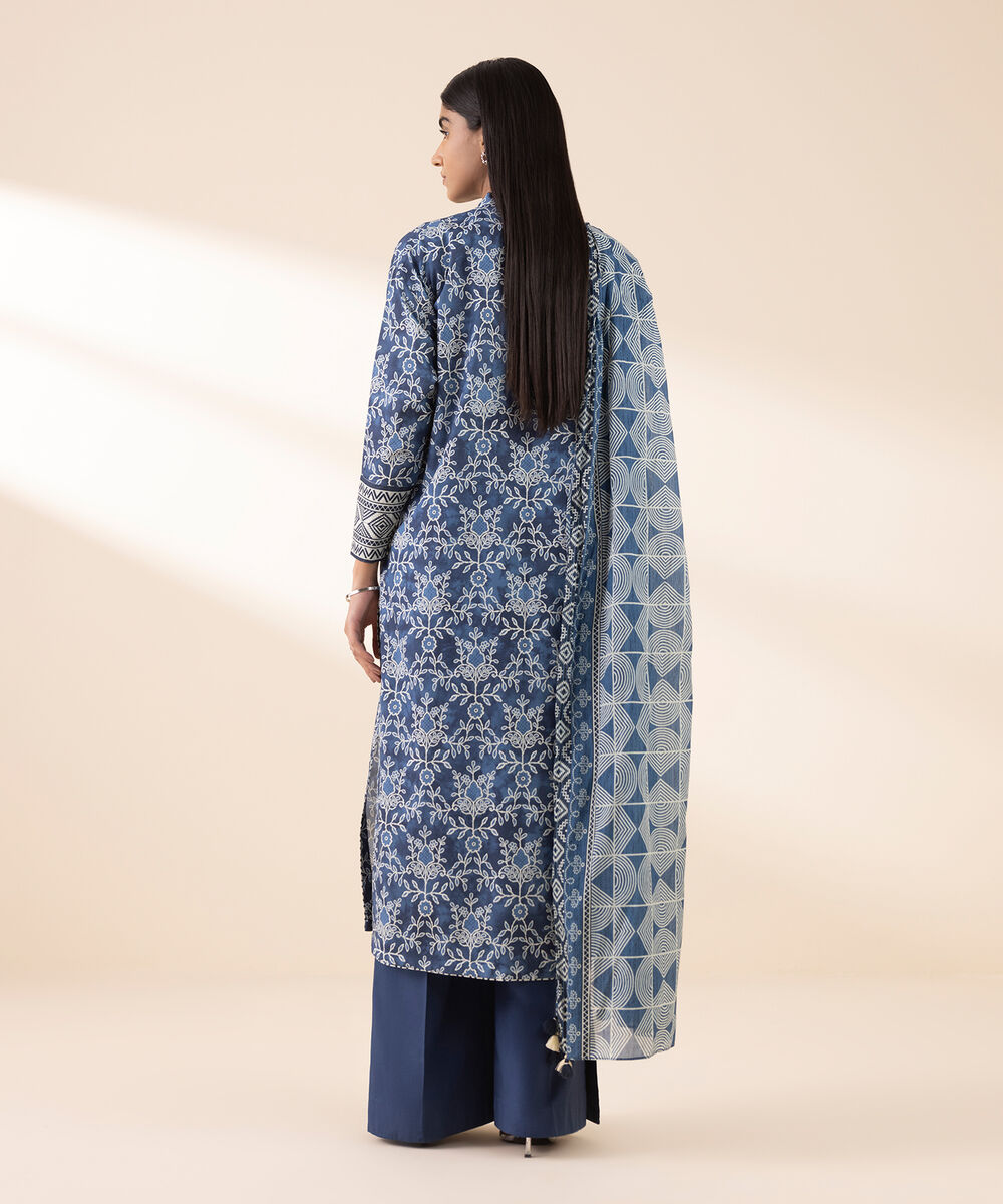 Women's Unstitched Lawn Printed Blue 3 Piece Suit