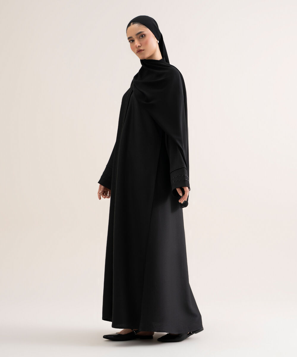 Women's Polyester Black Regular Abaya Set