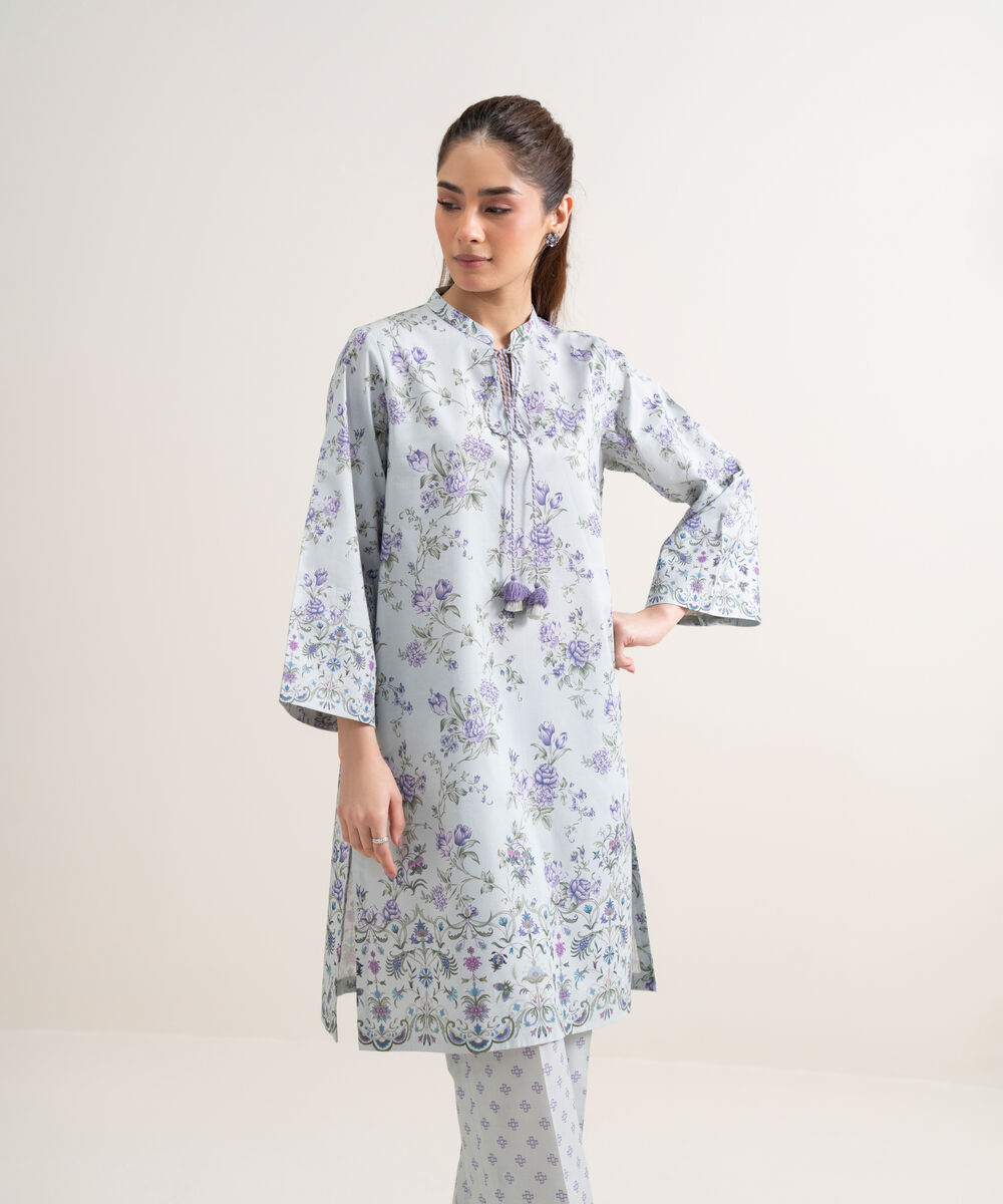 Women's Unstitched Lawn Printed Grey 2 Piece Suit