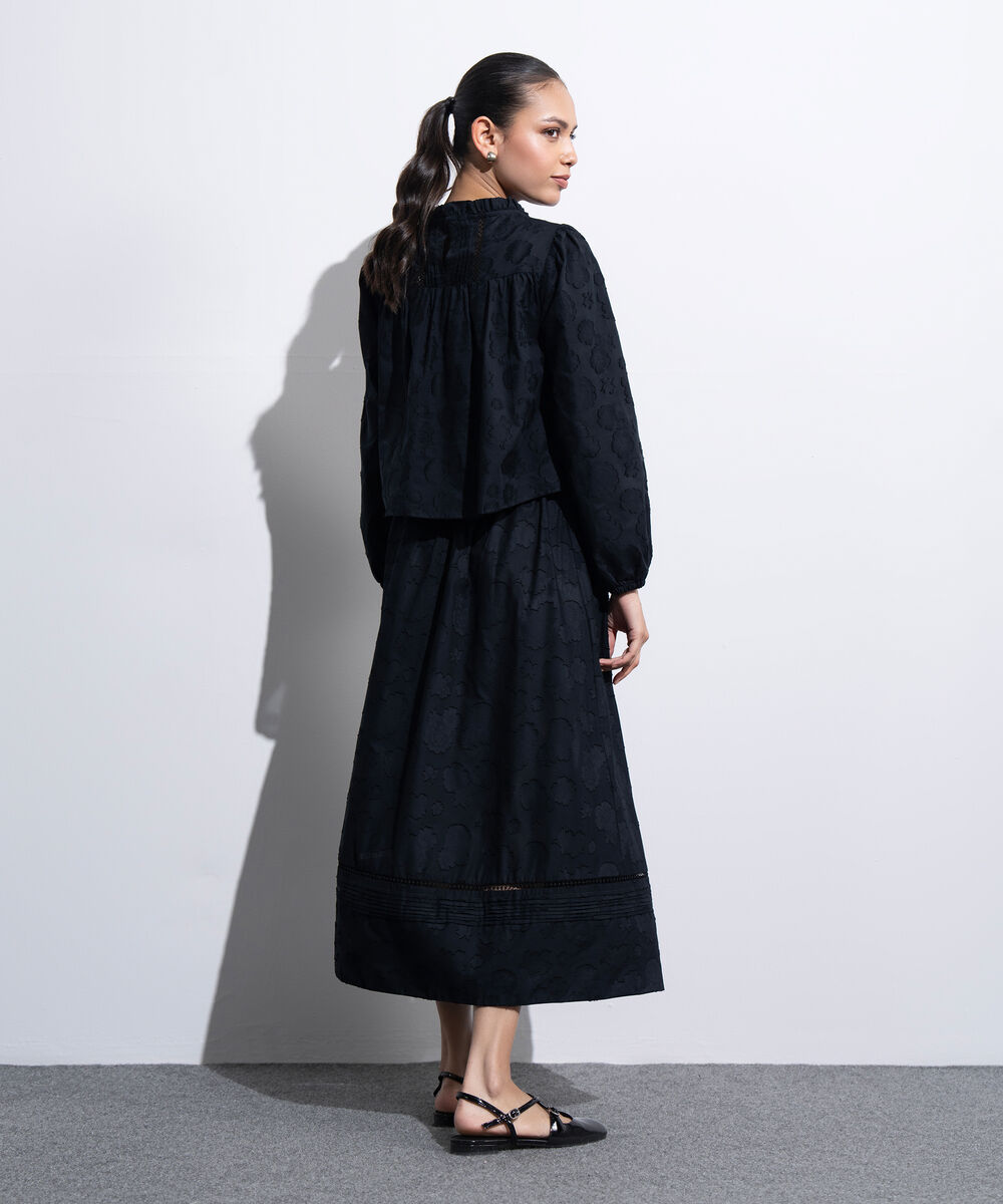 Women's Western Black Flared Skirt With Panels Details