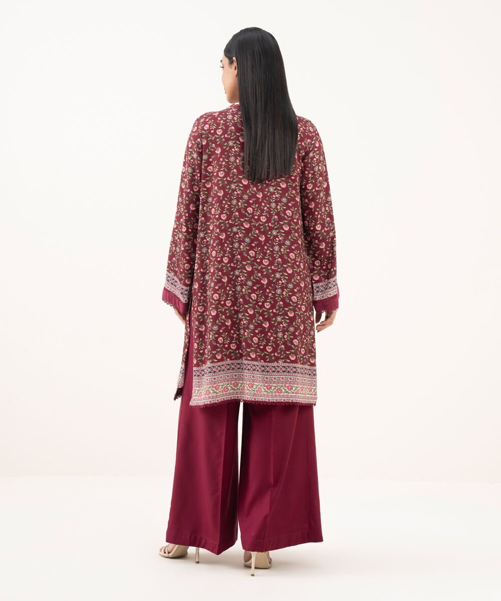 Women's RTW Linen Viscose Printed Maroon Straight Shirt