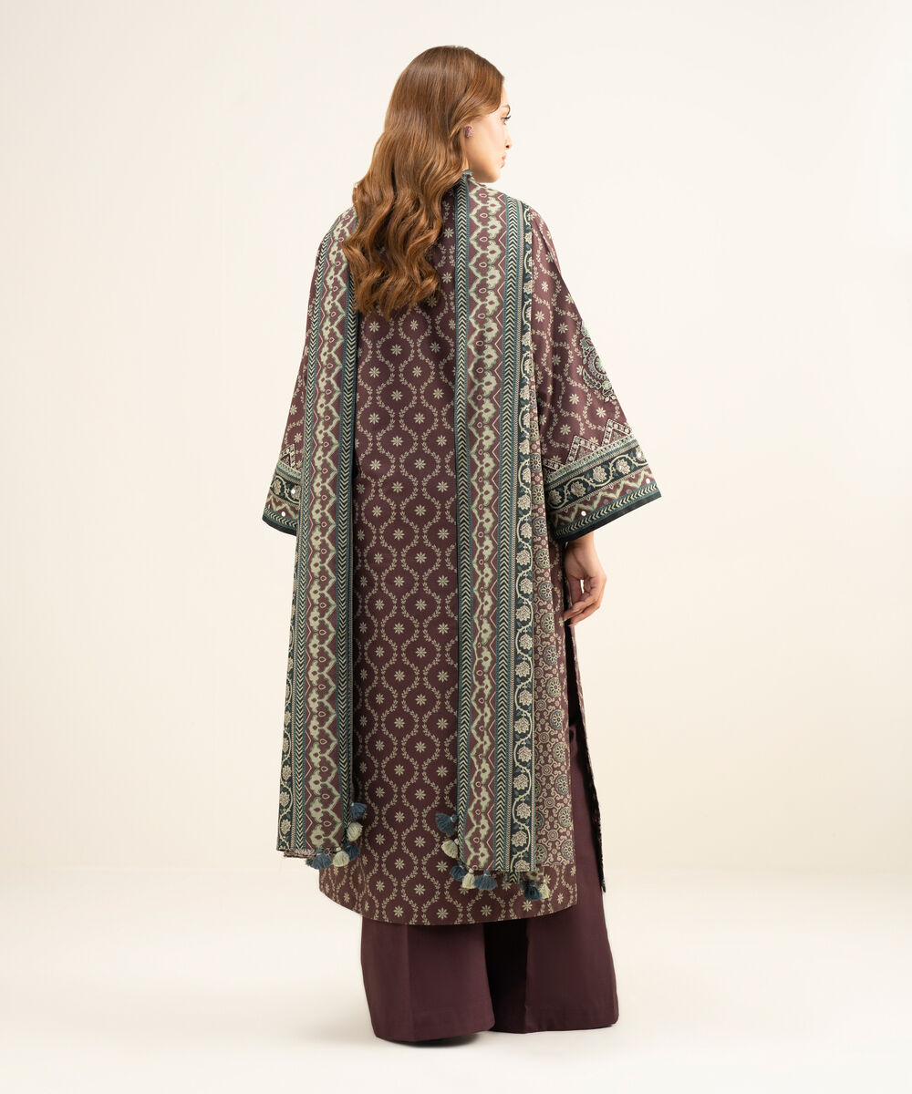 Women's Unstitched Lawn Embroidered Red 3 Piece Suit