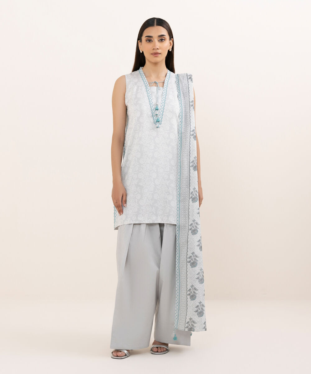 Women's Unstitched Lawn Printed Multi Three Piece Suit