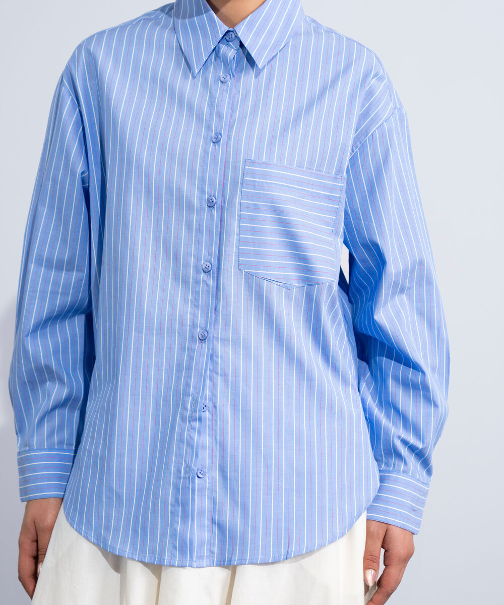 Women's Western Blue Yarn-Dyed Button Through Shirt