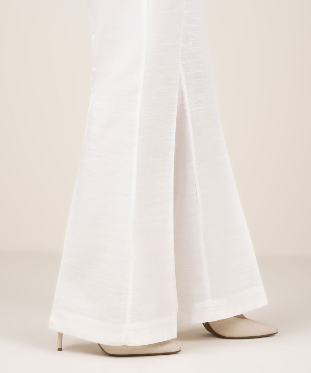 Women's RTW Khaddar Solid White Boot Cut Pants