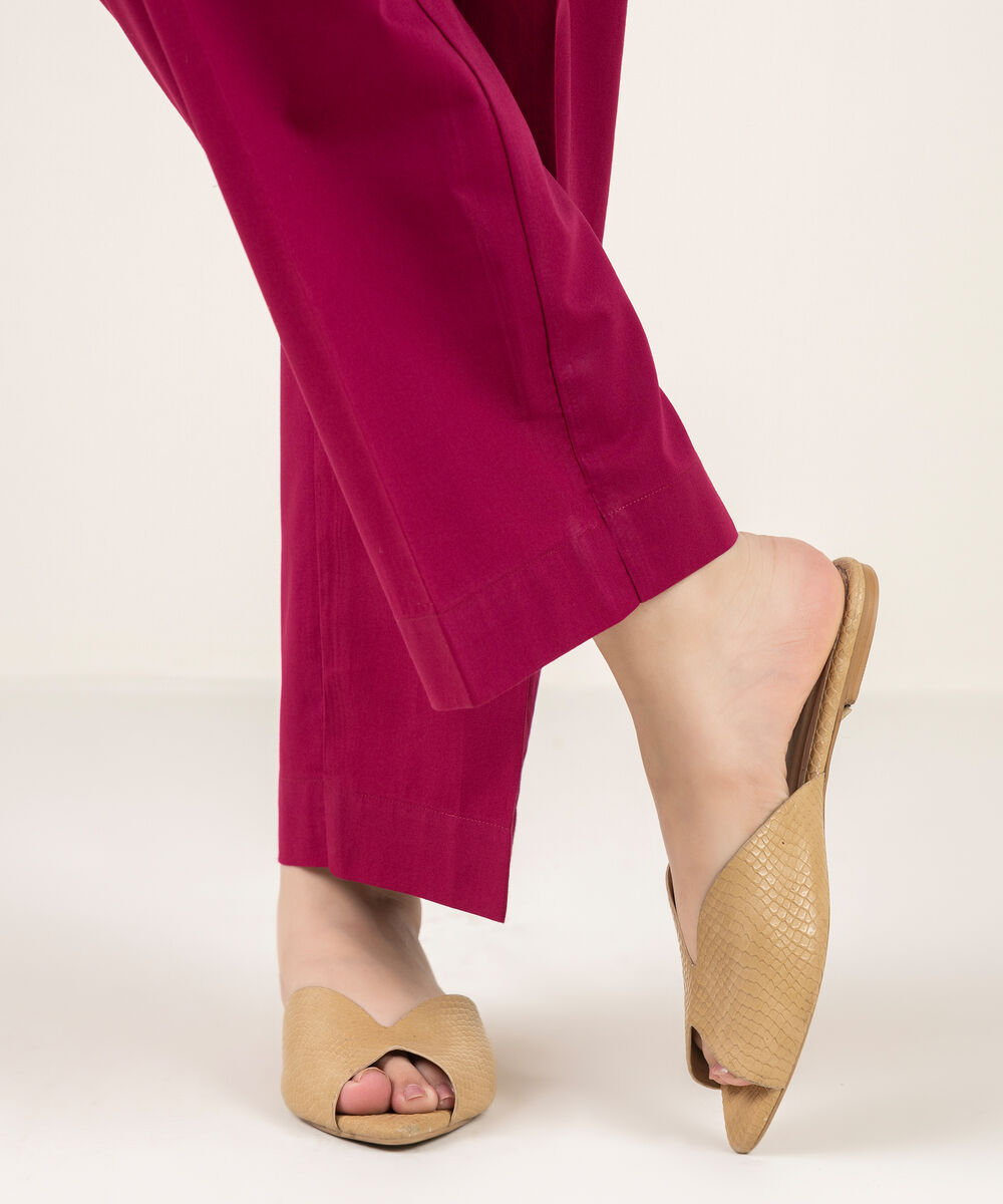 Women's RTW Cambric Solid Pink Straight Pants