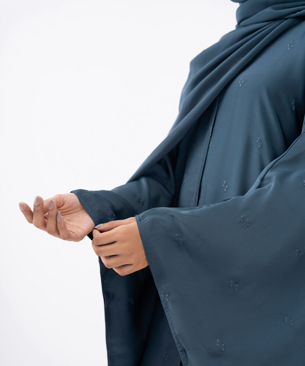 Women's Grey Polyester Abaya Set