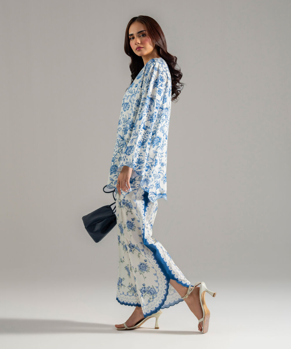 Women's RTW Arabic Lawn Printed White Straight Shirt