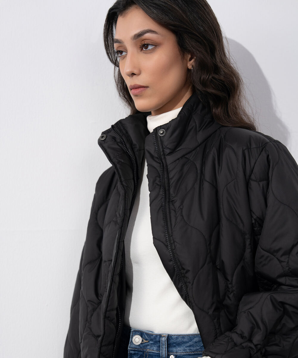 Women's Western Wear Black Water Repellent Quilted Puffer