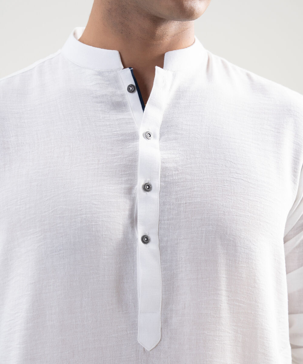 Men's Stitched Blended Linen White Suit