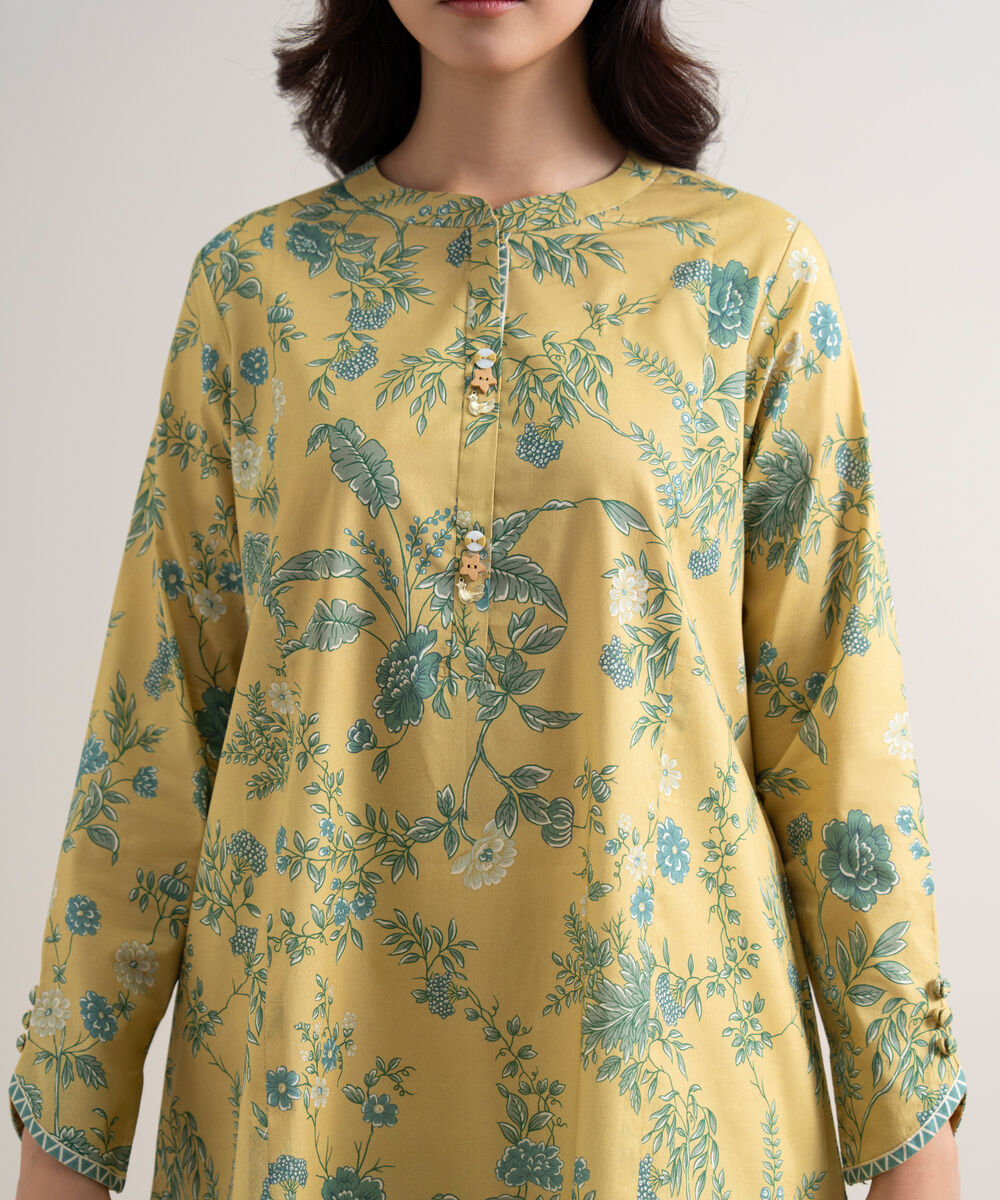 Women's Unstitched Lawn Printed Yellow 2 Piece Suit