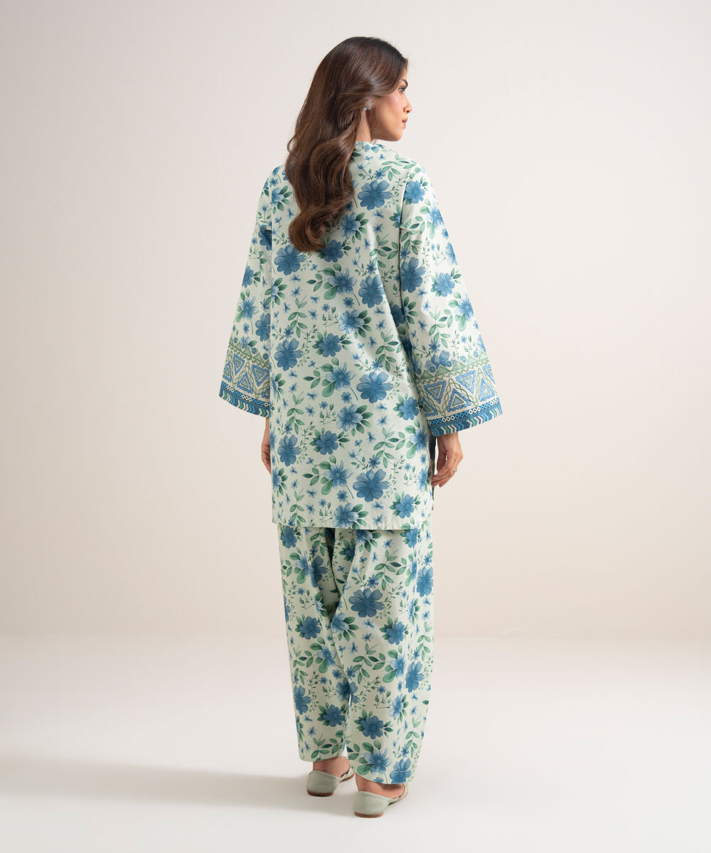 Women's Unstitched Lawn Embroidered Blue 2 Piece Suit