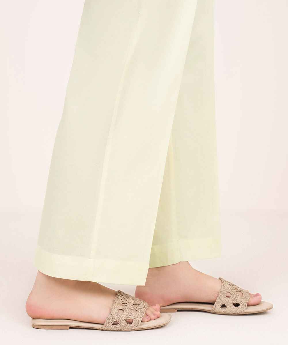 Women's RTW Cambric Off White Solid Straight Pants