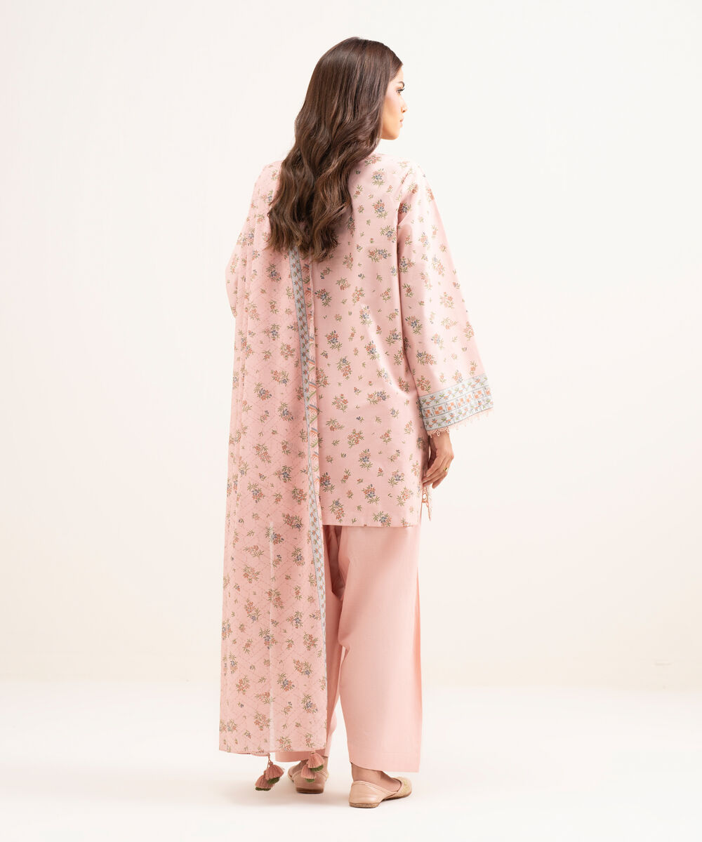 Women's Unstitched Lawn Embroidered Pink 3 Piece Suit